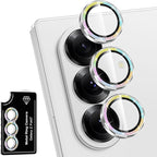 for Samsung Galaxy Z Fold 7 Camera Lens Protector, Individual Metal Ring Tempered Glass Lens Cover, [Strong Adsorption] Scratch Resistant Ultra-Thin HD Clear Lens Cover, 1 Set-Colorful Sparkly