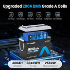 12V 300AH Low Temp Cutoff LiFePO4 Battery, Built in 200A BMS, Max 2560W Power Output, 5000+ Cycles Rechargeable Lithium Deep Cycle Battery, Perfect for RV/Camper, Backup Power, Solar and Off Grid