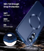 Magnetic for Samsung Galaxy S25 Edge Case [Compatible with MagSafe][Built-in Camera Lens Protector] Slim Soft Silicone Bumper Shockproof Metallic Luster Phone Case (Blue)
