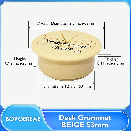 Desk Grommet 2-1/16" (53 mm), Desk Hole Cover for Cables Beige, Cable Grommet ABS Plastic, Desk Hole Grommet for Office and Home Table Cable, Detachable & Flexible Cable Cord Organizer-2 Pcs