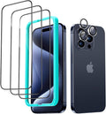 ESR 3+1 Pack for iPhone 15 Pro Max Screen Protector, 3 Black Edge Tempered-Glass Film and 1 Set Camera Lens Protector, 2.5D Curved Edges, Full-Coverage Military-Grade Protection, Scratch Resistant