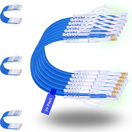 Rapink Patch Cables Cat6/ Cat6a 5ft (24 Pack) Slim, Cat6a Ethernet Patch Cable 10G Support, Snagless Cat 6 Patch Cable for Patch Panel to Switch, Flexiable Cat6 Ethernet Cable Blue