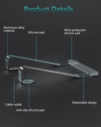 Aluminum Laptop Stand, Notebook Stand with Wrist Rest, Ergonomic Detachable Laptop Mount, Computer Stand Compatible with 10-17'' All Laptops Such as MacBook Air Pro/HP/Dell/Lenovo, Black