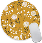 Round Mouse Pad, Cute Floral Mouse Pad with Design, Computer Mouse Mat, Non-Slip Rubber Base Mousepad, Waterproof Women Office Mouse Pads, Yellow Flowers