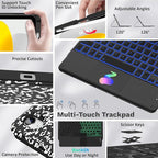 MoKo Touch Keyboard Case for iPad (A16) 11th Generation 11 inch 2025,iPad 10th Generation 10.9 inch Case with Pencil Holder,7 Colors Backlit Multi-TrackPad Detachable Bluetooth Keyboard,Notebook Black
