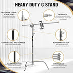 LOMTAP C Stand Light Stand Stainless Metal Photography Kit - Heavy Duty 10.8ft/330cm Vertical Pole, 4.2ft/128cm Boom Arm, Adjustable Base, Water Sandbag, 2 Grip Heads, 3 Clips for Softbox, Reflector