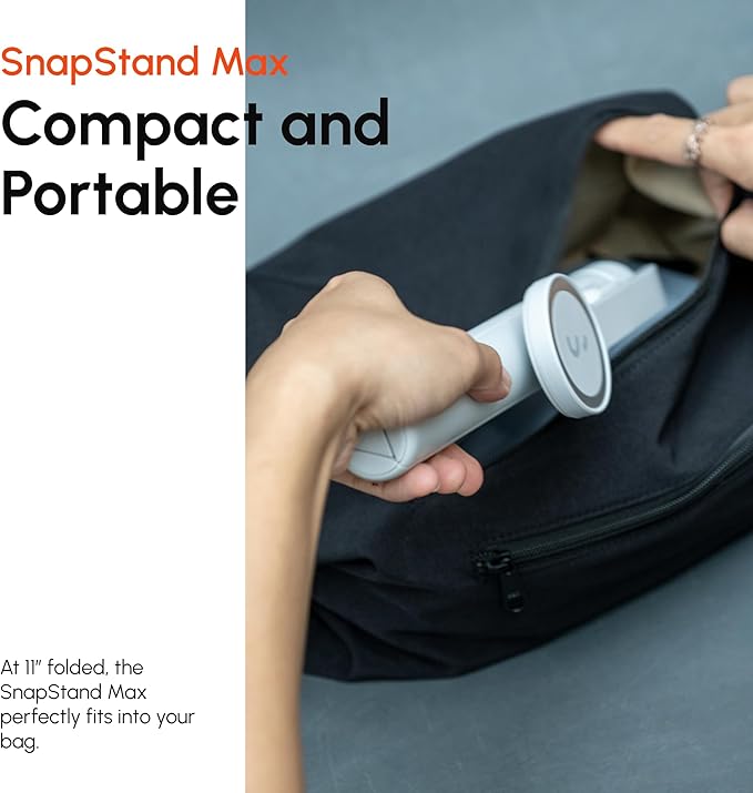ShiftCam SnapStand Max – Magnetic Selfie Stick & Tripod – Compact, Foldable & Extendable with Tilt Head and Magnetic Bluetooth Remote (Stone, SnapStand Max)