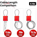 Cable Padlock with 3 Keys | L 1.15ft(0.35m),D 1/6in(4mm) Adjustable Steel Cable Lock | Aluminum Locks for Bikes, Gate, Lockers & Outdoor Gear | Weatherproof & Red