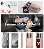 Vihibii for Samsung Galaxy Z Fold 6 Case with Card Holder & Slide Camera Cover & Screen Protector & Hinge Protection, Full Cover Shockproof Wallet Phone Case for Samsung Galaxy Z Fold 6, Rose Gold