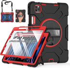 Case for iPad Pro 11 Inch (2022/2021/ 2020/2018): Silicone Cover for iPad 11 (4th/ 3rd/ 2nd/ 1st) Generation with Screen Protector- Stand- Handle- Shoulder Strap- Pencil Holder- Red