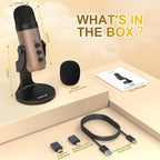 ZealSound USB Microphone,Condenser Computer PC Mic,Plug&Play Gaming Microphones for PS 4&5.Headphone Output&Volume Control,Mic Gain Control,Mute Button for Vocal,YouTube Podcast on Mac&Windows(Gold)