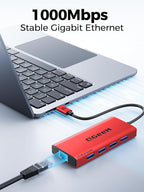 QGeeM USB C Hub Ethernet,9 in 1 USB Type C Hub HDMI Multi-Port Converter Adapter,100W Pd, USB 3.0,SD/TF Card Reader,Compatible for MacBook Pro Air Ipad HP Dell Lenovo Chromebook etc.-Red