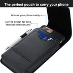 BECPLT Leather Holster Belt Case for iPhone 16 Pro/15/14/13/12/11 Pro & Galaxy S25/S24/S23/S22/S21/S20 - Slim Hard Case with Clip/Loops - Black