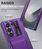 for Samsung Galaxy Z Fold 6 Case with S Pen Holder & Card Holder & Screen Protector, Built-in Hinge Protection & Sliding Camera Lens Cover, Durable Wallet Phone Case for Z Fold 6, Dark Purple