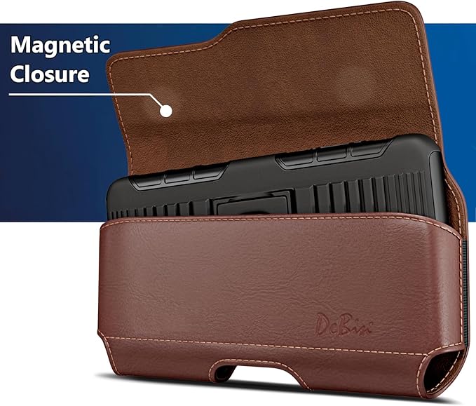DeBin Case for Galaxy S25 Ultra, S24 Ultra 5G, S24 FE, S23 Ultra, S22 Ultra, S21 Ultra, Note 20 Ultra - Cell Phone Belt Holster with Clip Carrying Pouch Holder Cover Brown