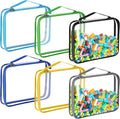 Sanwuta 6 Packs Toy Storage Bags, PVC Organizing Case Bags with Zipper, Waterproof Toy Container for Board Games, Building Blocks, Puzzles, Small Toys and Kids Books(Large,Simple Colors)