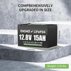12V 15Ah Lithium Battery, Rechargeable LiFePO4 4000+ Cycles Rechargeable Battery Built-in 12A BMS for Scooter, Power Wheels, Fish Finder, UPS, Lighting and More