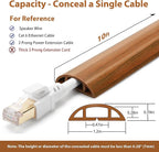 Floor Cord Cover 10ft, Cord Hider Floor Brown Walnut Wood, Floor Cable Management Prevent Cable Trips, Floor Cable Cover Wire Covers for Power Cords, Cord Protector Cord Cavity W0.47in H0.28in