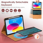 DTTO for iPad 11th (A16)/ 10th Generation Case with Keyboard (2025/2022), 7 Colors Backlit Wireless Detachable Keyboard Leather Folio Cover with Pencil Holder & Pocket, Burgundy Red