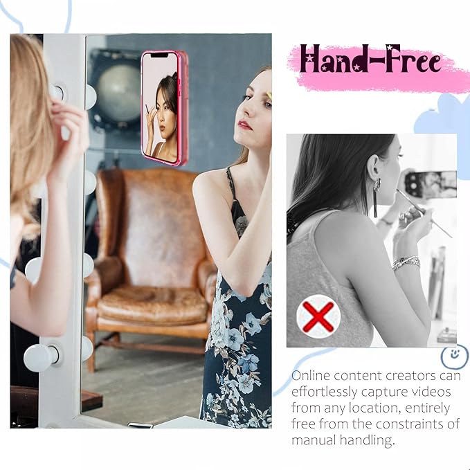 Silicone Suction Phone Case Mount, Silicon Adhesive Phone Accessory for Smartphones, Hands-Free Mirror Shower Phone Holder for Selfies, Tiktok Videos (Pink)