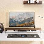 Fenge Acrylic Monitor Stand Riser, 42.5 Inches Dual Monitor Stand with Metal Storage, 2 Tier Acrylic Computer Riser for Desk, Clear Laptop Stand for PC, Laptop, Printer, TV, Brown