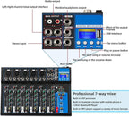 Depusheng HT7 Bluetooth Portable Audio Mixer w/USB DJ Sound Mixing Console MP3 Jack 48V Power for Computer Recording, 7-Channel Bands Mixing Boards For Studio Recording
