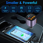 Retractable Car Charger,5 in 1 Fast Car Phone Charger 90W,Bluetooth 5.3 FM Transmitter Adapter,Handsfree Call,2 Retractable Cables and USB Cars Chargers for iPhone 15/14/13 (Purplr)