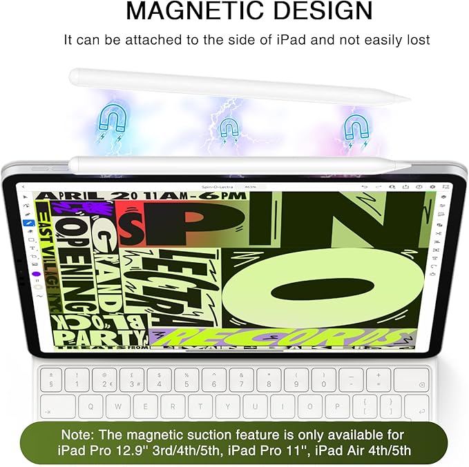 Stylus Pen for iPad 2018-2025, Fast Charging Magnetic Pencil (1st Generation) with Tilt Sensitivity & Palm Rejection for iPad Air 3/4/5/M2/M3, iPad mini 5/6, iPad 6/7/8/9/10/11, iPad Pro 11"/12.9"/M4