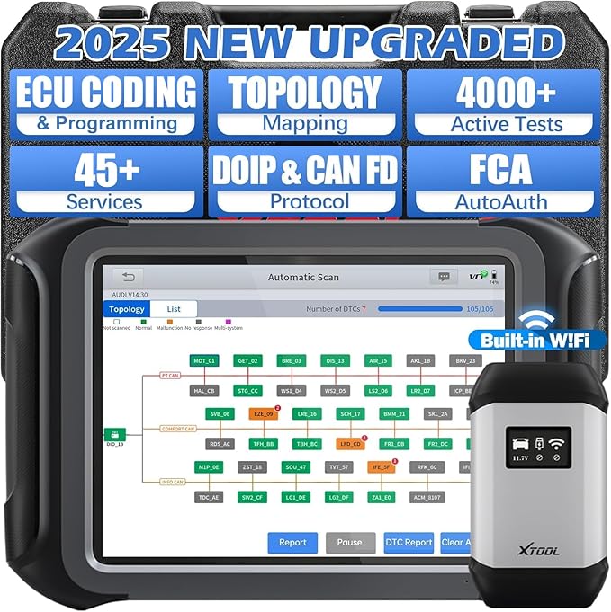 XTOOL D9S Automotive Diagnostic Tool, Wireless OBD2 Scanner with ECU Coding, Topology, Bidirectional Scan Tool 2.0 with FCA, 45+ Resets, Full System, PMI, CAN FD/DoIP, 3-Yr Update