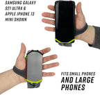 Noxgear Hand Held Phone Holder - Handheld Grip Phone Holder with Key Fob & Card Slot for Running, Jogging & Working Out - Compatible with All Phones - Machine Washable (Lime, Left Hand)