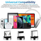 540° Rotation Magnetic Charging Cable 3 in 1 Magnetic Phone Charger [4-Pack, 3ft/3ft/6ft/10ft] 3A Fast Charging Cable & Data Transfer USB Magnet Charger Cable for i-P/Micro USB/Type C Device-Purple