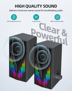 Computer Speakers with 6 Colorful RGB Lights,USB Powered 3.5mm Aux with Loud Stereo Sound,Headphone-in for Desktop,PC/Laptop/Tablet Phone