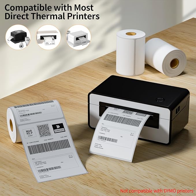 40 Rolls 4" x 6" Direct Thermal Printer Label, 250 Labels/Roll, Total 10000 Thermal Shipping Labels, Strong Adhesive, Commercial Grade, Perforated, Compatible with Most Thermal Printers (NOT for DYMO)