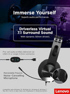 Lenovo Legion H500 PRO 7.1 Surround Sound Gaming Headset, Noise-Cancelling Mic, Memory Foam & PU Leather Earcups, Stainless Steel Headband, PC, PS4, Xbox One, Nintendo Switch, GXD0T69864, Black