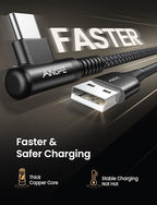 AINOPE [2 Pack 1.6FT Type C Cable, 3.1A Type C Charger Fast Charging, Right Angle Nylon Braided USB to USB C Cable Compatible with Galaxy S22 S21 S10, Note 10 9 A51 LG G8 G7 Charging Cord