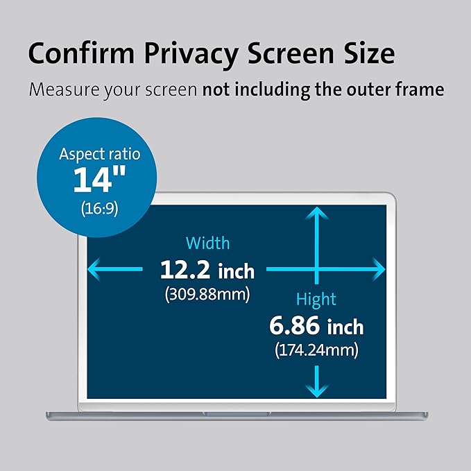 Kensington MagPro™ Magnetic Laptop Privacy Screen 14 inch, Removable 16:9 Laptop Privacy Filter, Anti-Glare, Blue Ray Reduction, Compatible with HP/Dell/Acer/Asus/Samsung/Lenovo (K58352WW)