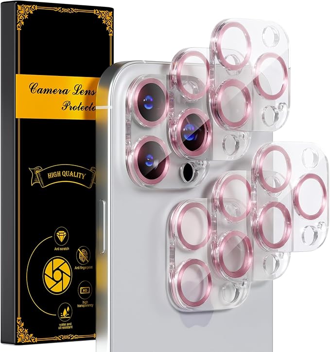 beuxece for 6 Pack iPhone 16 Pro/iPhone 16 Pro Max Camera Lens Protector [Drop Protection] [Case Friendly] [Easy Installation] 9H Tempered Glass Camera Screen Protector Cover, CD Pink
