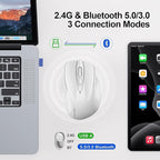 TECKNET Wireless Mouse (BT5.0/3.0 & 2.4G) Rechargeable 4800 DPI Silent USB A & Bluetooth Mouse 6 Buttons, Wide Compatibility - White