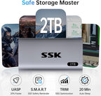SSK 2TB SSD External Hard Drive, Portable SSD Up to 550MB/s Fast Solid State Drives, External Drive USB 3.2 Gen2 SSD for iPhone 15/Pro, Windows, Mac, Android with LED Light, Trim, Smart Supported