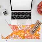 Desk Pad - Hippie Vintage Orange Flowers Desk Mat, Retro Floral Large Gaming Mouse Pad with Non-Slip Base and Stitched Edge, 31.5"x11.8"