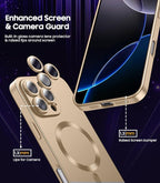 Magnetic for iPhone 16 Pro Case [Compatible with MagSafe][Built-in Camera Lens Protector] Slim Soft Silicone Bumper Shockproof Metallic Luster Phone Case (Gold)