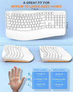 EDJO Ergonomic Wireless Keyboard for Large Hands, with Wrist Rest, Wave Keys, 2.4GHz Full Size Ergo Cordless USB Computer Keyboard, Comfortable Natural Typing, for Laptop, Mac, Windows (White)