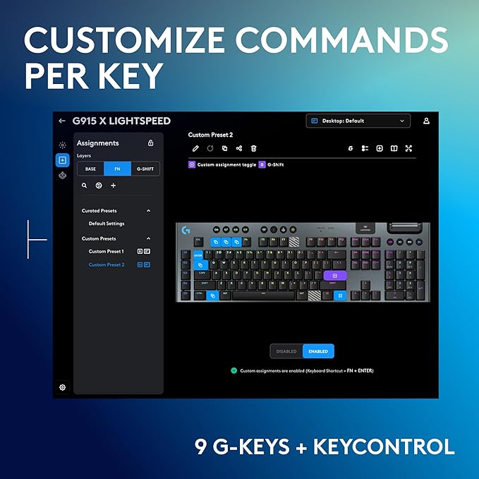 Logitech G915 X Lightspeed Wireless Mechanical Gaming Keyboard, Double-Shot PBT Keycaps, Fully Programmable Keys, RGB Backlit Mac/PC Gaming Keyboards, Aluminum Finish, GL Clicky Switches, Black
