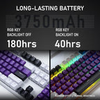 iRocks K74R Wireless RGB Illuminated Mechanical Gaming Keyboard, Hot-Swappable Switches, Floating Design, PBT 107 Keys NKRO, Detachable USB-C Cable - White Amethyst (Brown Switches)