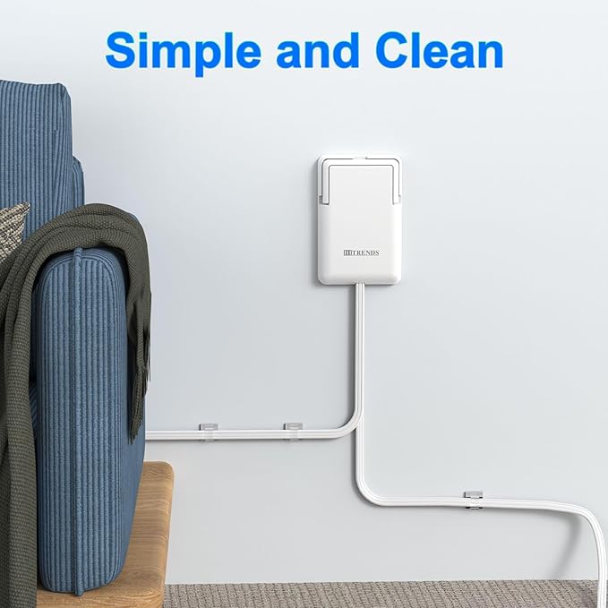 6FT Ultra Flat Plug Dual Extension Cord with 6 Outlets, Ultra-Thin Outlet Cover Power Bar, Outlet Concealer Universal Size Flat Plug Power Strip, Child & Pet Safe, 1625W, White
