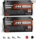 24V Lithium Battery 100Ah LiFePO4 Batterys 2 PCS, Built-in 100A BMS with Low-Temp, 15000+ Deep Cycles, 2560Wh Lithium Iron Phosphate Battery, for RV Solar Energy Off Grid Trolling Motor