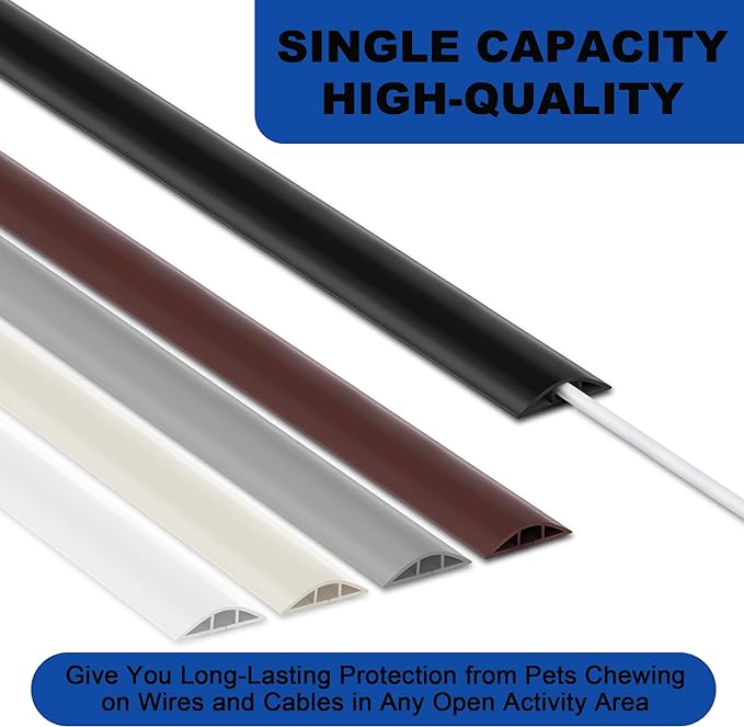 6ft Cord Covers - Grey Floor Cable Management, Hide Cord Cover, Electrical Cable Hider - Cavity: 0.78" W x 0.32" H