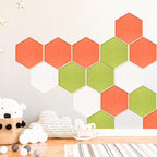 Mollywell Hexagon Acoustic Panels, High Density, Soundproofing, Decorative Noise Reduction Felt Wall Tiles for Ceilings, Home Office & Gaming Room (Orange and Fruit Green), 14x12x0.4 Inch