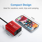 150W Power Inverter 12v to 110v Car Adapter Outlet to Wall Plug with 3.1A Dual USB Car Charger for Laptop Computer-Red