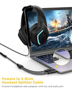 3.5mm Headset Splitter for PC 2 Pack, Crystal-Nylon Braid Female to Dual 3.5mm TRS Male Headphone Mic Splitter Audio Y Cable, CTIA Gaming Headset to PC Adapter - Matte Black 0.3M…